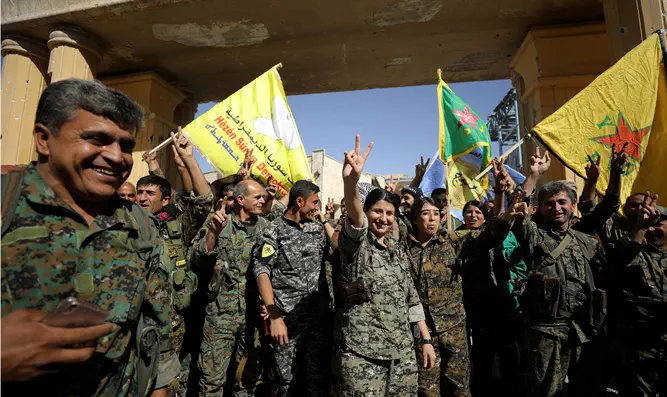 Celebrating SDF forces in Raqqa