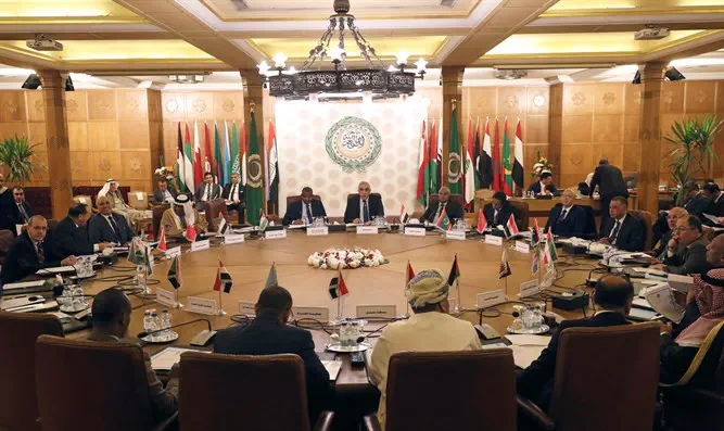 Permanent representatives of the Arab League take part in an emergency meeting